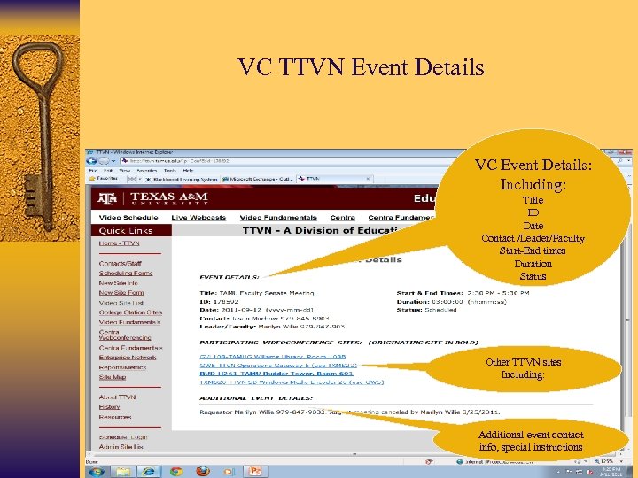 VC TTVN Event Details VC Event Details: Including: Title ID Date Contact /Leader/Faculty Start-End