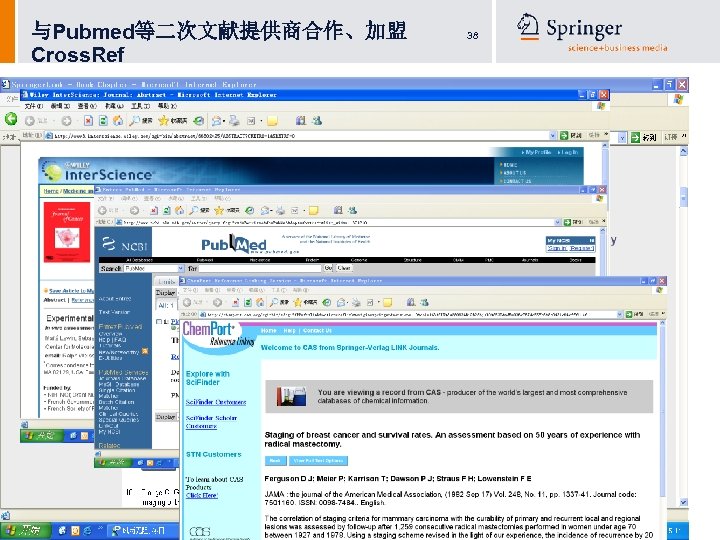 与Pubmed等二次文献提供商合作、加盟 Cross. Ref 38 