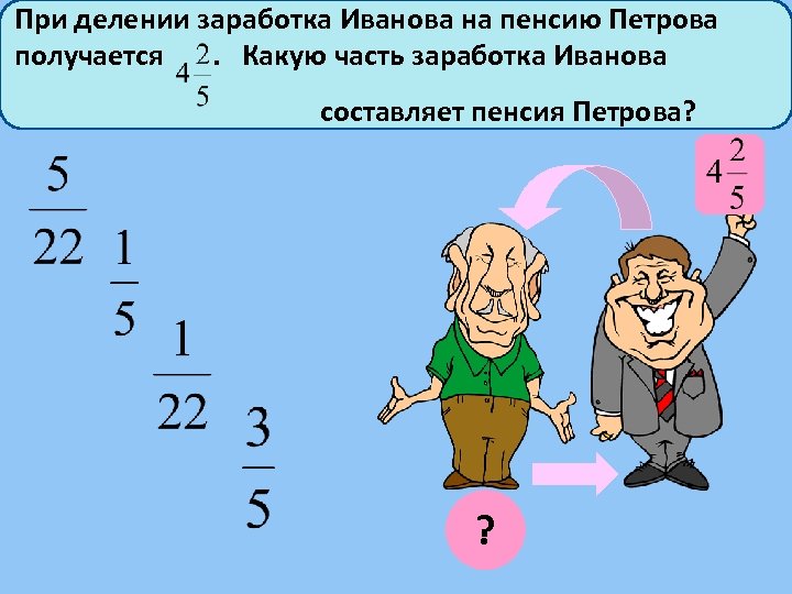 При делении заработка Иванова на пенсию Петрова получается. Какую часть заработка Иванова составляет пенсия