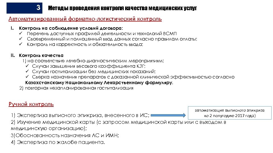 3 Методы проведения контроля качества медицинских услуг Автоматизированный форматно-логистический контроль I. Контроль на соблюдение