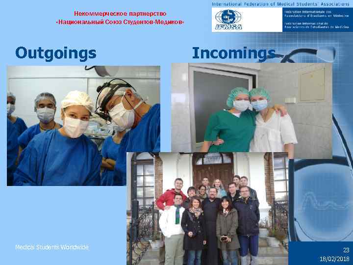 Некоммерческое партнерство «Национальный Союз Студентов-Медиков» Outgoings Medical Students Worldwide Incomings 23 18/02/2018 