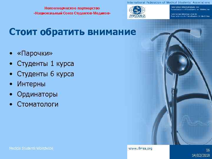 Некоммерческое партнерство «Национальный Союз Студентов-Медиков» Стоит обратить внимание • • • «Парочки» Студенты 1