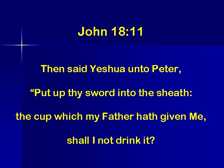 John 18: 11 Then said Yeshua unto Peter, “Put up thy sword into the