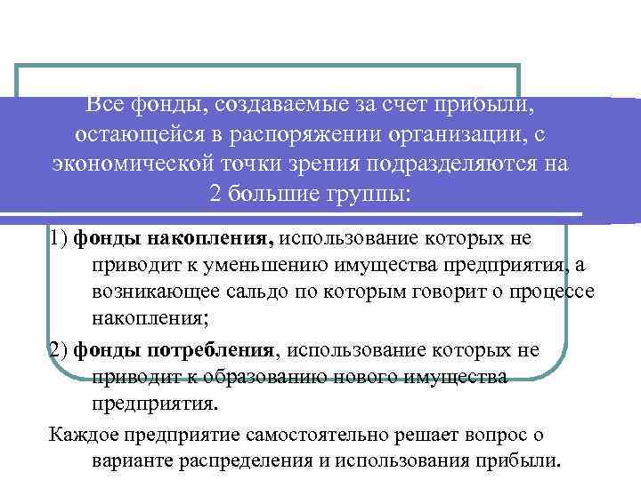 Все фонды, создаваемые за счет прибыли, остающейся в распоряжении организации, с экономической точки зрения