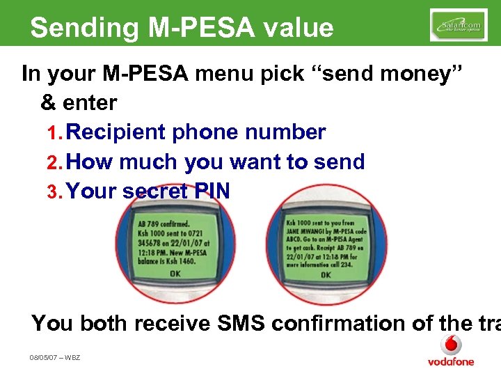 Sending M-PESA value In your M-PESA menu pick “send money” & enter 1. Recipient