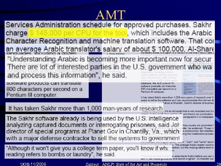 AMT UOB 11/2006 Zantout ANLP: State of the Art and Prospects 28 