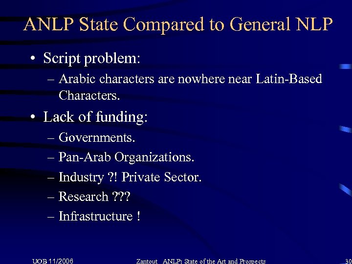 ANLP State Compared to General NLP • Script problem: – Arabic characters are nowhere