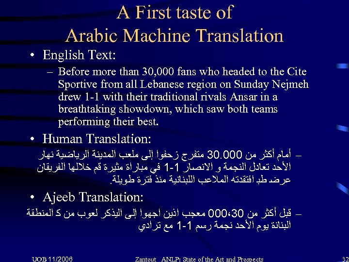 A First taste of Arabic Machine Translation • English Text: – Before more than