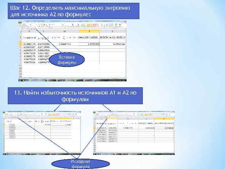 Шаг 12. Определить максимальную энтропию для источника А 2 по формуле: Вставка формулы 13.
