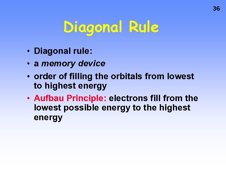 36 Diagonal Rule • Diagonal rule: • a memory device • order of filling