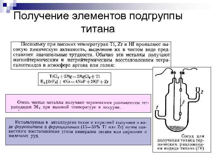 Получение элементов подгруппы титана 