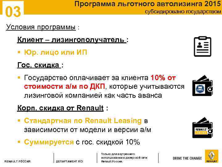 Программа льготного автолизинга 2015 03 субсидировано государством Условия программы : Клиент – лизингополучатель :