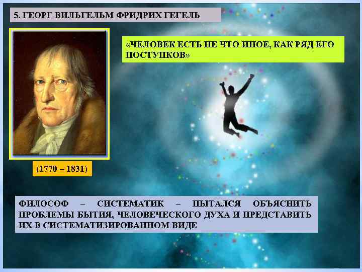 5. ГЕОРГ ВИЛЬГЕЛЬМ ФРИДРИХ ГЕГЕЛЬ «ЧЕЛОВЕК ЕСТЬ НЕ ЧТО ИНОЕ, КАК РЯД ЕГО ПОСТУПКОВ»