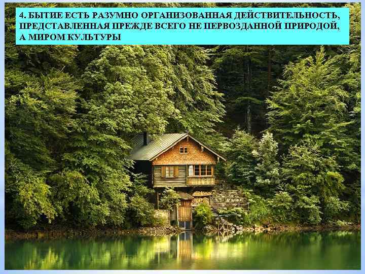 4. БЫТИЕ ЕСТЬ РАЗУМНО ОРГАНИЗОВАННАЯ ДЕЙСТВИТЕЛЬНОСТЬ, ПРЕДСТАВЛЕННАЯ ПРЕЖДЕ ВСЕГО НЕ ПЕРВОЗДАННОЙ ПРИРОДОЙ, А МИРОМ