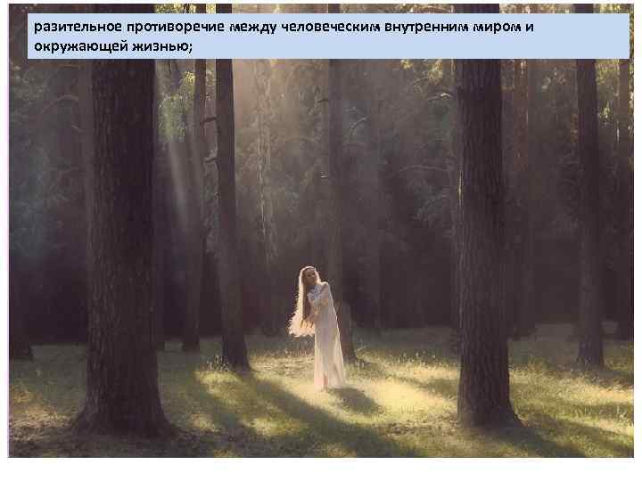 разительное противоречие между человеческим внутренним миром и окружающей жизнью; 