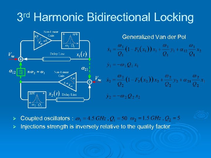 3 rd Harmonic Bidirectional Locking Generalized Van der Pol Coupled oscillators : Ø Injections