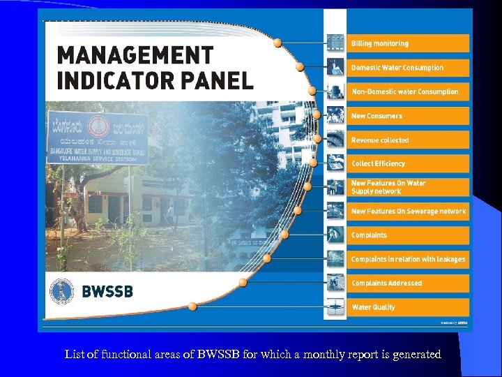 List of functional areas of BWSSB for which a monthly report is generated 