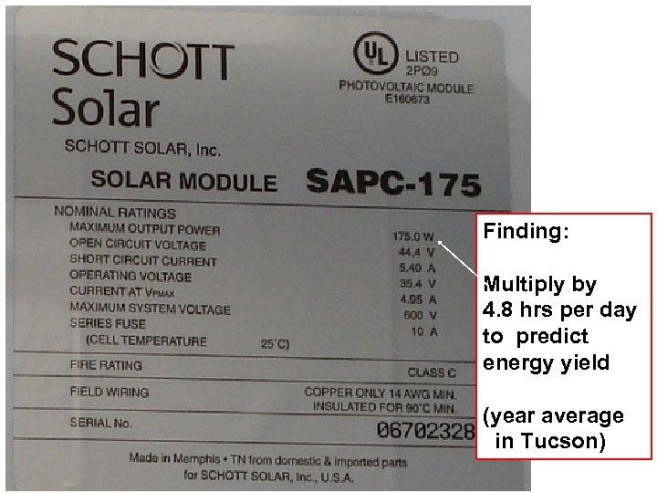 Finding: Multiply by 4. 8 hrs per day to predict energy yield (year average