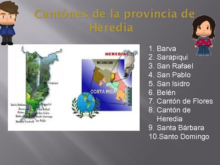 Cantónes de la provincia de Heredia 1. Barva 2. Sarapiquí 3. San Rafael 4.