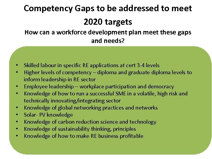 Competency Gaps to be addressed to meet 2020 targets How can a workforce development