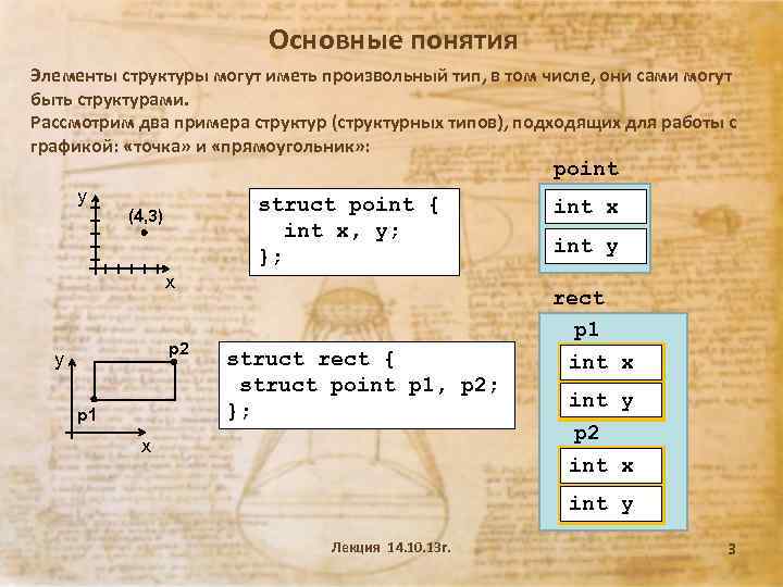 Основные понятия Элементы структуры могут иметь произвольный тип, в том числе, они сами могут