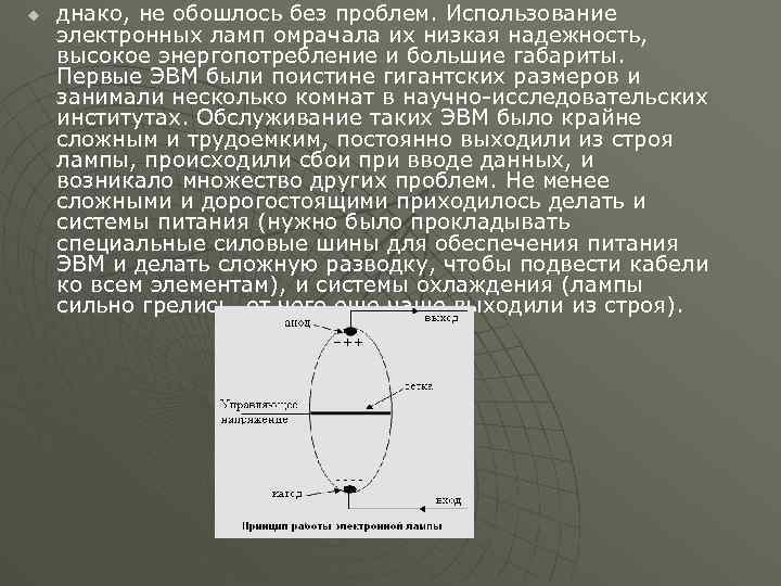 u днако, не обошлось без проблем. Использование электронных ламп омрачала их низкая надежность, высокое