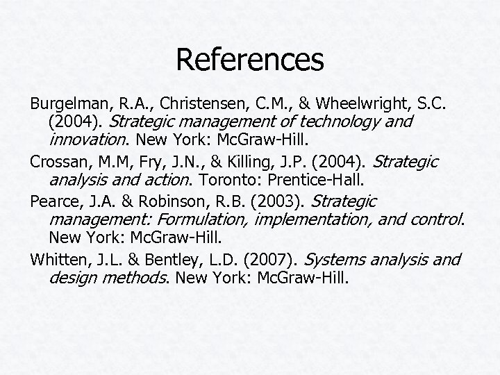 References Burgelman, R. A. , Christensen, C. M. , & Wheelwright, S. C. (2004).