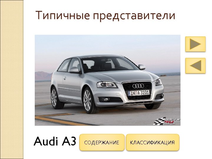 Типичные представители Audi A 3 СОДЕРЖАНИЕ КЛАССИФИКАЦИЯ 