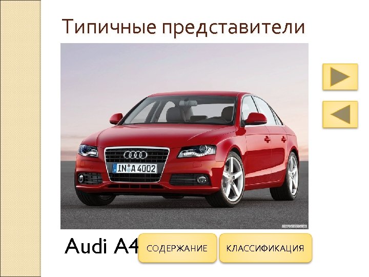 Типичные представители Audi A 4 СОДЕРЖАНИЕ КЛАССИФИКАЦИЯ 