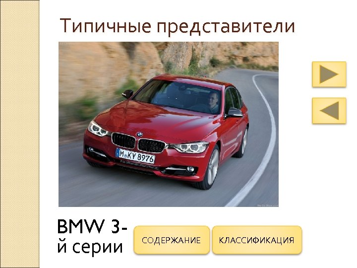 Типичные представители BMW 3 й серии СОДЕРЖАНИЕ КЛАССИФИКАЦИЯ 