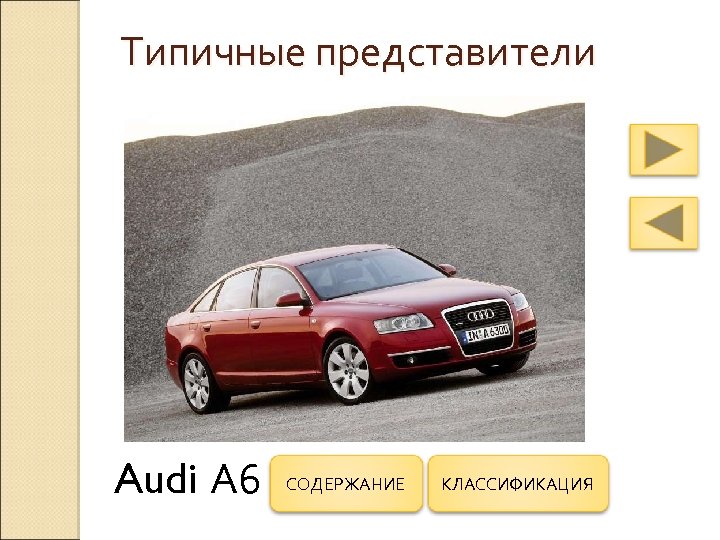 Типичные представители Audi А 6 СОДЕРЖАНИЕ КЛАССИФИКАЦИЯ 