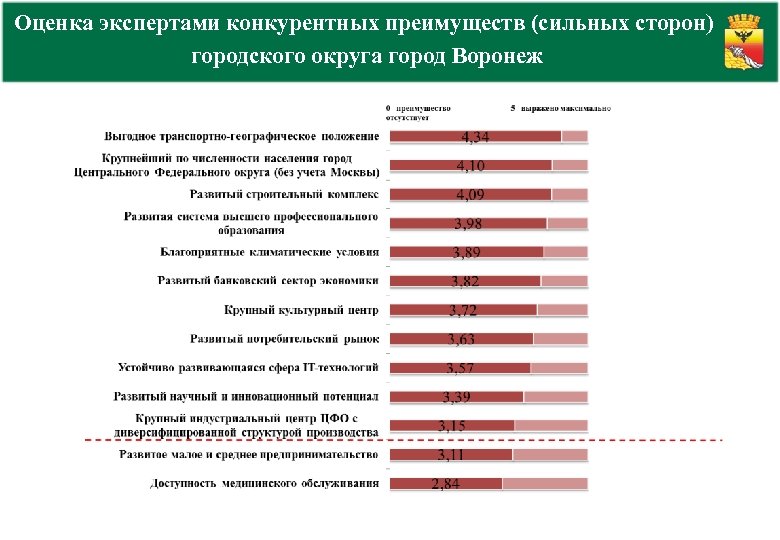 Оценка экспертами конкурентных преимуществ (сильных сторон) городского округа город Воронеж 