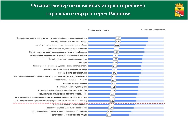 Оценка экспертами слабых сторон (проблем) городского округа город Воронеж 