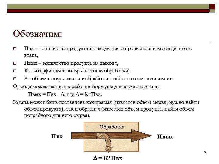 Обозначим: Пвх – количество продукта на входе всего процесса или его отдельного этапа, o