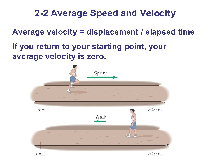 2 -2 Average Speed and Velocity Average velocity = displacement / elapsed time If