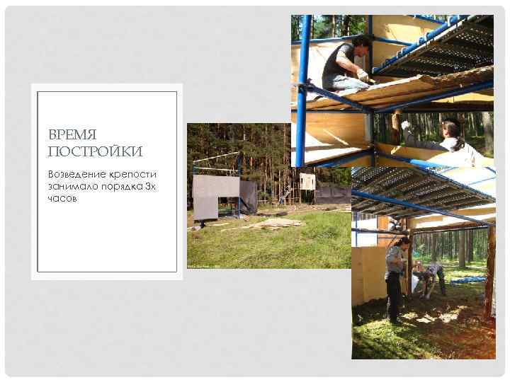 ВРЕМЯ ПОСТРОЙКИ Возведение крепости занимало порядка 3 х часов 