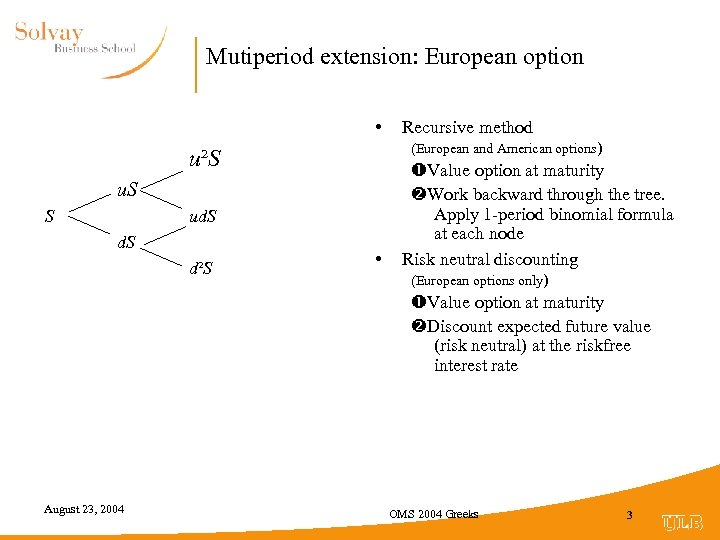 Mutiperiod extension: European option • (European and American options) u²S u. S S ud.