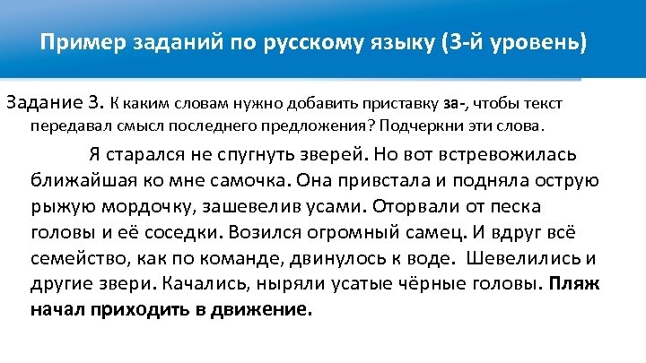 Пример заданий по русскому языку (3 -й уровень) Задание 3. К каким словам нужно