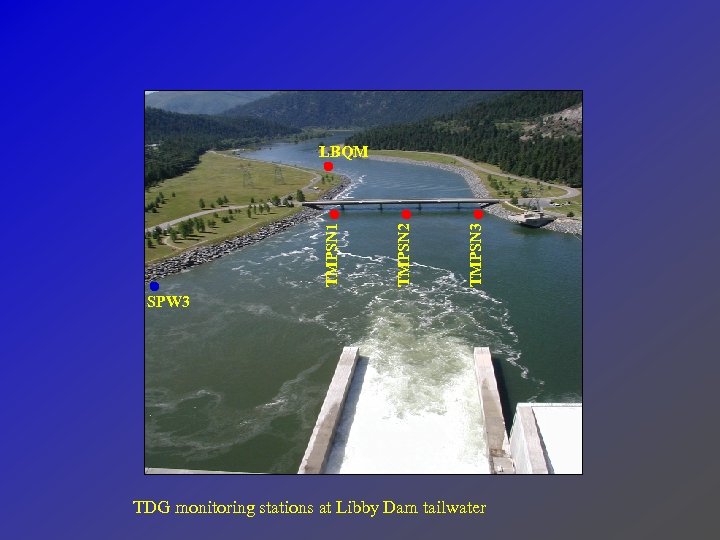 TMPSN 3 TMPSN 2 TMPSN 1 LBQM SPW 3 TDG monitoring stations at Libby