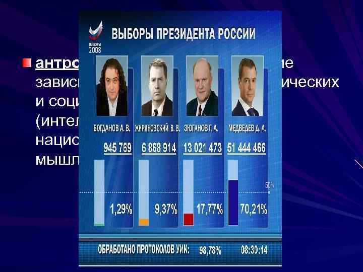 антропологический – выявление зависимости политики от биологических и социальных качеств человека (интеллект, темперамент, национальный