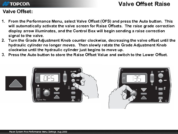 Valve Offset Raise Valve Offset: 1. From the Performance Menu, select Valve Offset (OFS)