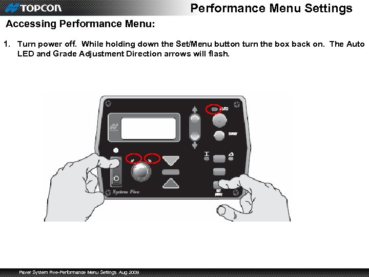 Performance Menu Settings Accessing Performance Menu: 1. Turn power off. While holding down the