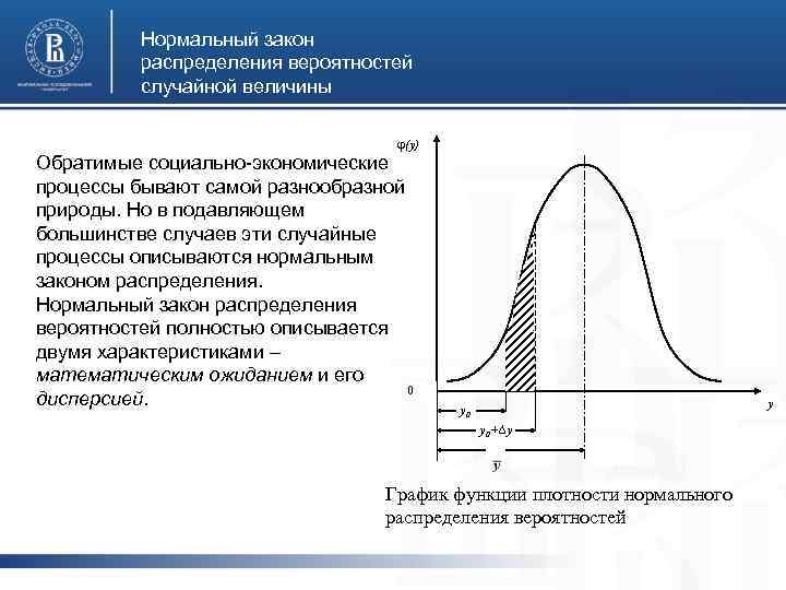 Нормальный закон распределения вероятностей случайной величины φ(y) Обратимые социально-экономические процессы бывают самой разнообразной природы.