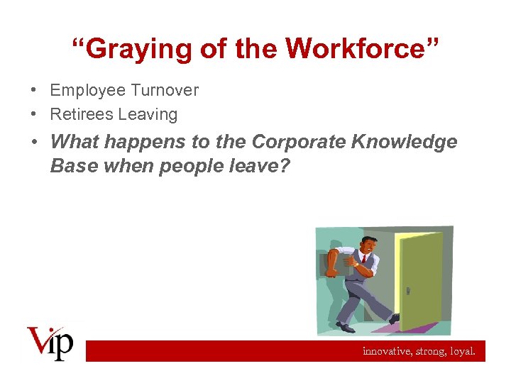 “Graying of the Workforce” • Employee Turnover • Retirees Leaving • What happens to