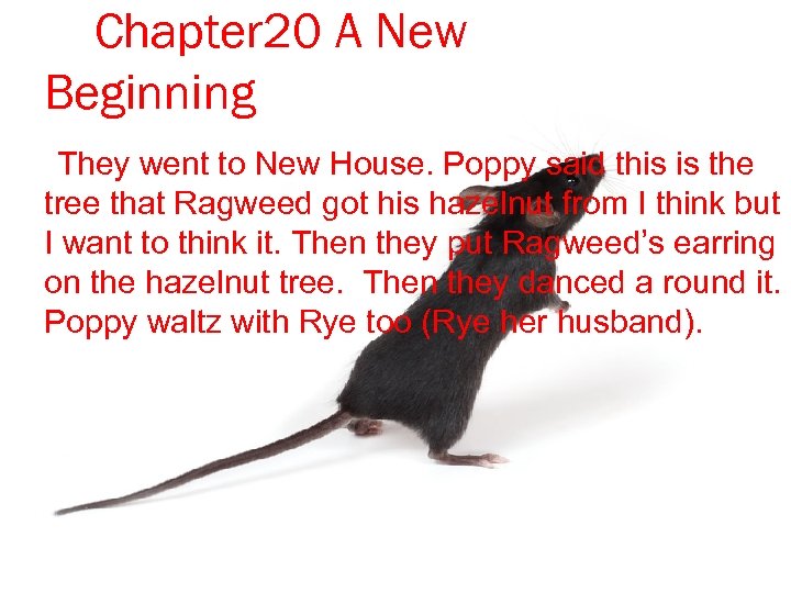 Chapter 20 A New Beginning They went to New House. Poppy said this is