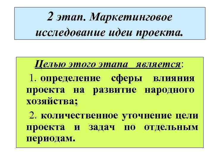 2 этап. Маркетинговое исследование идеи проекта. Целью этого этапа является: 1. определение сферы влияния