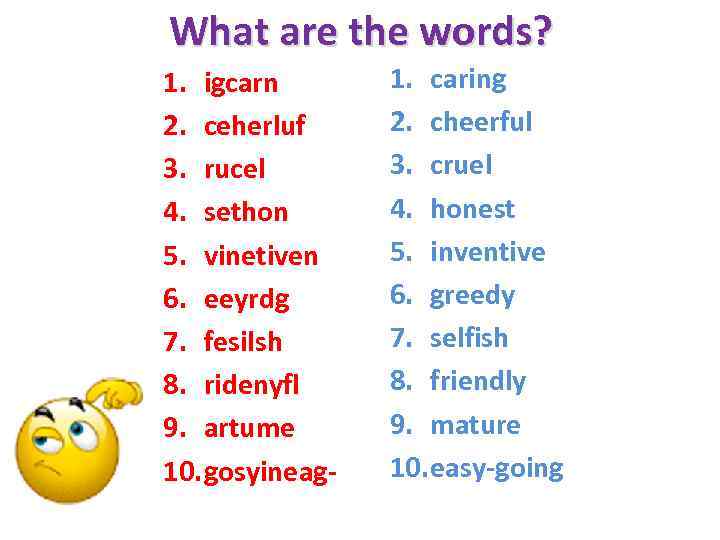 What are the words? 1. igcarn 2. ceherluf 3. rucel 4. sethon 5. vinetiven