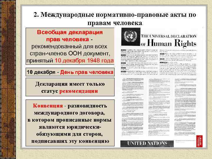 2. Международные нормативно-правовые акты по правам человека Всеобщая декларация прав человека - рекомендованный для