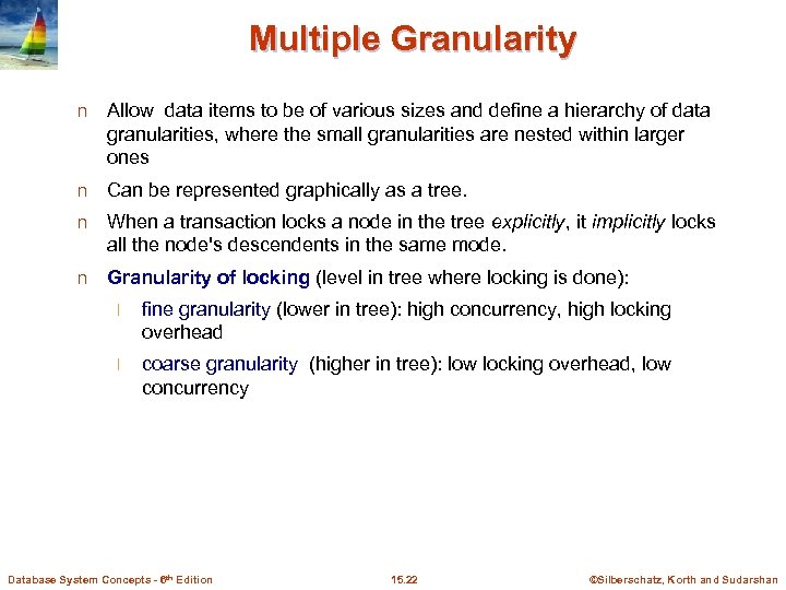 Multiple Granularity n Allow data items to be of various sizes and define a
