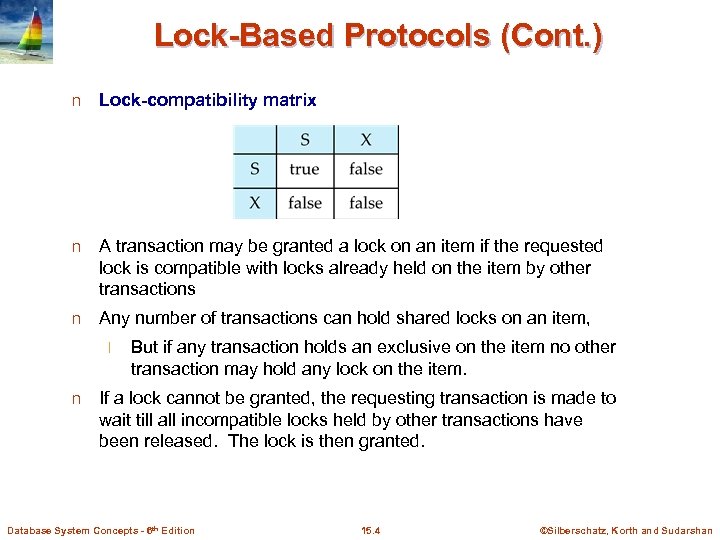 Lock-Based Protocols (Cont. ) n Lock-compatibility matrix n A transaction may be granted a